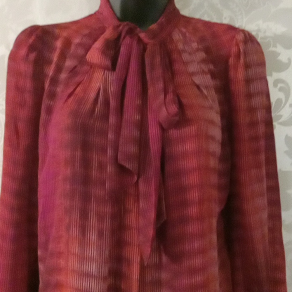 Worthington Red Blouse with Puff Sleeves and Tie Front
